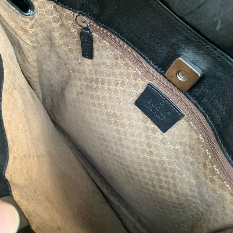 意大利中古GUCCI黑色羊仔皮水餃型單肩手袋包包 高級二手古著珠寶