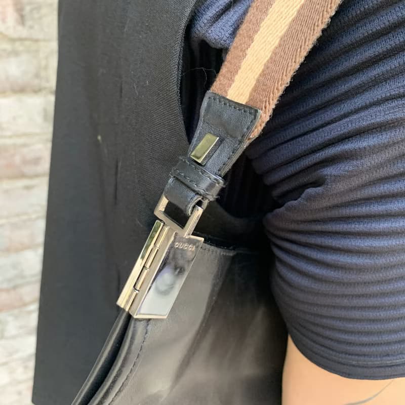 意大利中古GUCCI黑色羊仔皮水餃型單肩手袋包包 高級二手古著珠寶