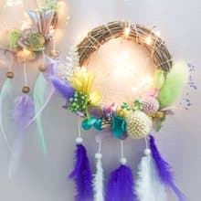 不凋花LED燈捕夢網 | 綠色, 紫藍色