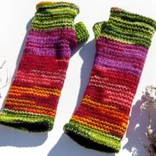 手織純羊毛針織手套/露趾手套/內刷毛手套/保暖手套-北歐綠色桃紅