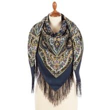 Pavlovo Posad Russian Shawl 100% Wool Scarf 125x125 cm Wrap Silk Fringe 1918-14