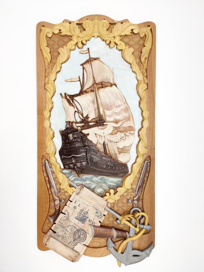 Wooden ship, Sailors gift, Sculpture Craft Wooden,