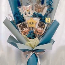 畢業糖霜餅乾花束—畢業男孩女孩熊+星星5片糖霜餅乾 低糖無香精