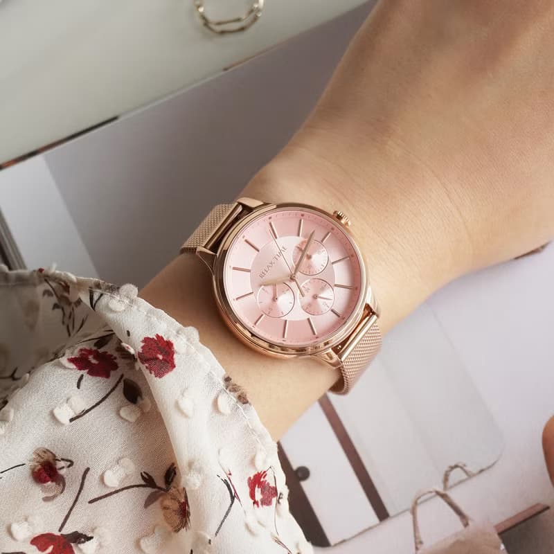 RELAX TIME 三眼經典米蘭帶系列-香檳粉(RT-79-3)