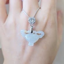 親翠 天然翡翠 冰飄黃特色牛頭銀鑲鋯石釦頭鎖骨鏈 生肖牛