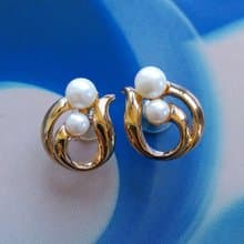Vintage Jewelry 西洋古董飾品 AVON 優雅 對稱雙珠  針式耳環