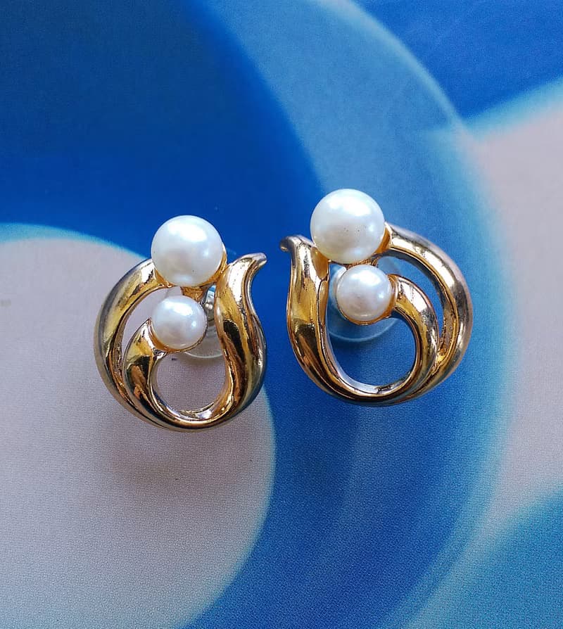 Vintage Jewelry 西洋古董飾品 AVON 優雅 對稱雙珠  針式耳環