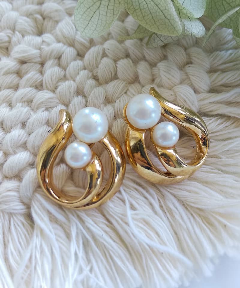 Vintage Jewelry 西洋古董飾品 AVON 優雅 對稱雙珠  針式耳環