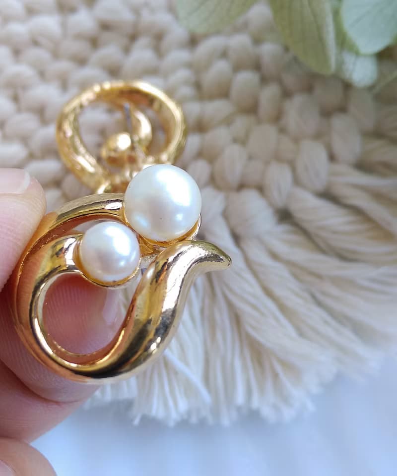 Vintage Jewelry 西洋古董飾品 AVON 優雅 對稱雙珠  針式耳環