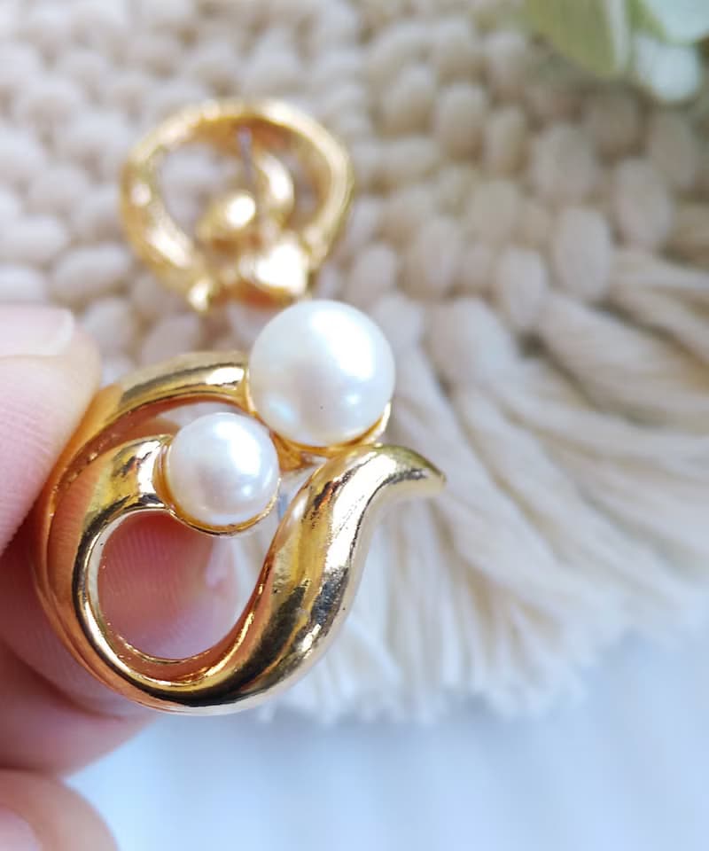 Vintage Jewelry 西洋古董飾品 AVON 優雅 對稱雙珠  針式耳環