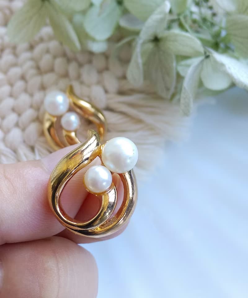 Vintage Jewelry 西洋古董飾品 AVON 優雅 對稱雙珠  針式耳環