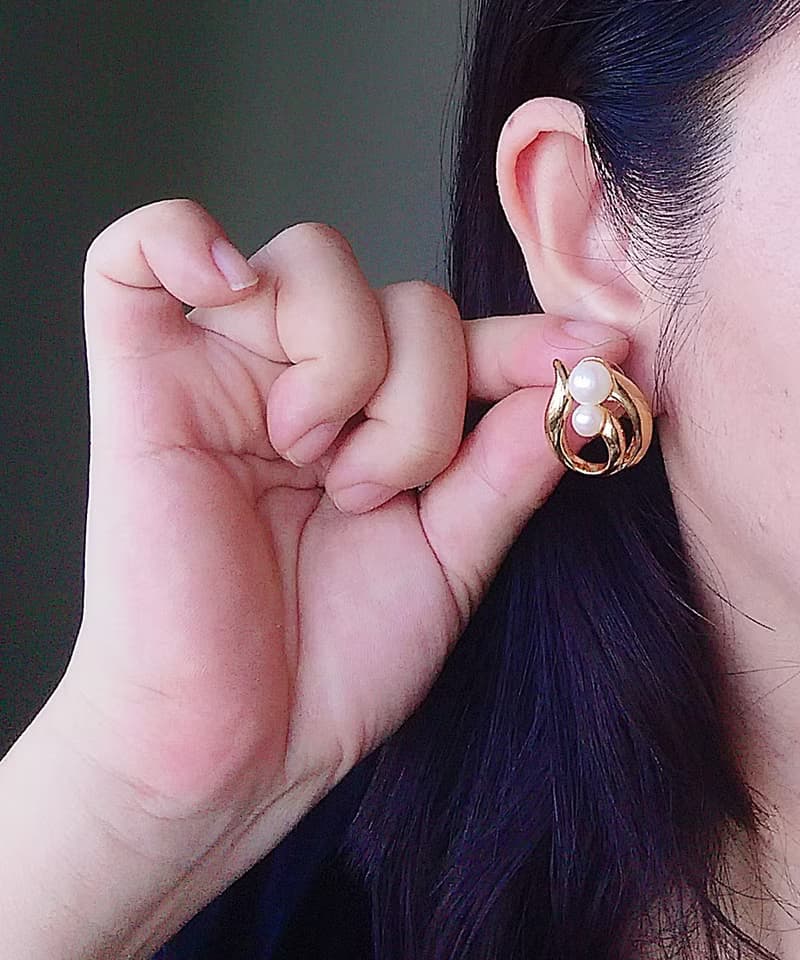 Vintage Jewelry 西洋古董飾品 AVON 優雅 對稱雙珠  針式耳環