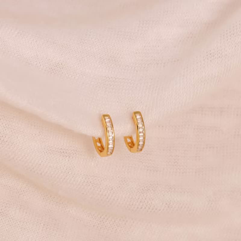 s925銀鍍18k金色設計感小眾鋯石耳圈耳飾耳環 女生耳環 禮物推薦