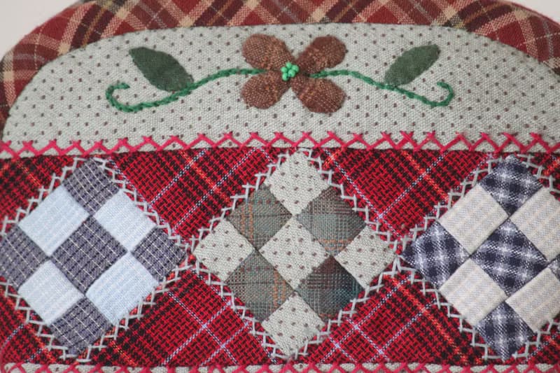 Quilted Cosmetic Bag Made In Japanese Patchwork Style. Zipped Small Organizer.