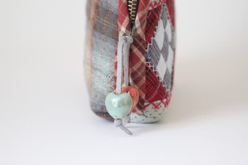 Quilted Cosmetic Bag Made In Japanese Patchwork Style. Zipped Small Organizer.