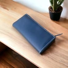 手工質感真皮拉鍊長夾 (手機袋 手拿包)  神秘藍 (生日, 禮物)