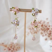【粉色+藍紫繡球】手工原創 耳飾 銅線樹脂 婚禮 禮物  新年禮物