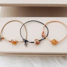 【水晶蠟繩系列】奶蓋黃水晶x煙紫瑪瑙x極細蠟繩手鍊