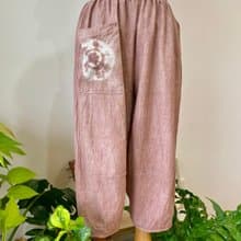 棉麻7-8分褲 藕粉色 採用日本礦物泥染 100%棉麻