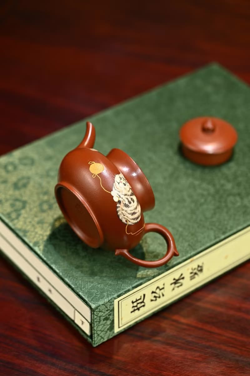 飲悅全手工 容量180cc朱泥作品豐潤俊美線條流暢流把