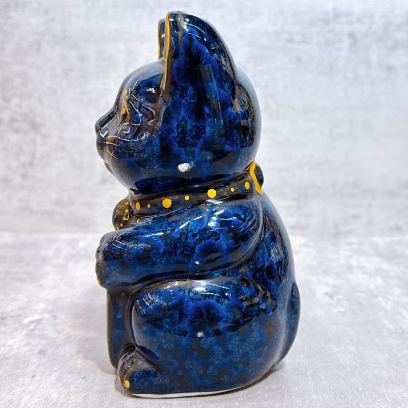 【福心綻光】日本清水燒招財貓 | 青墨 - 金彩心 招福