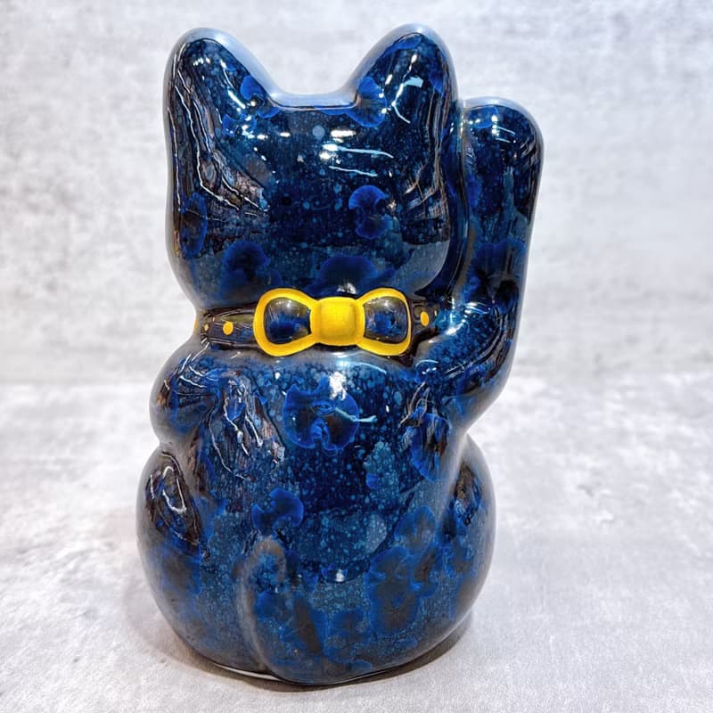 【福心綻光】日本清水燒招財貓 | 青墨 - 金彩心 招福