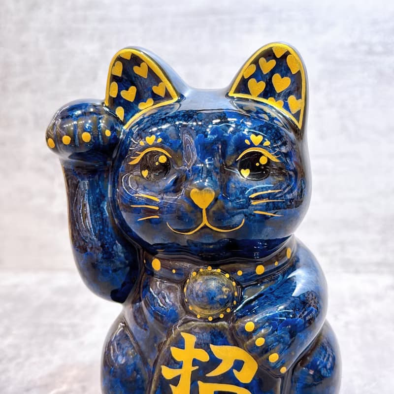 【福心綻光】日本清水燒招財貓 | 青墨 - 金彩心 招福