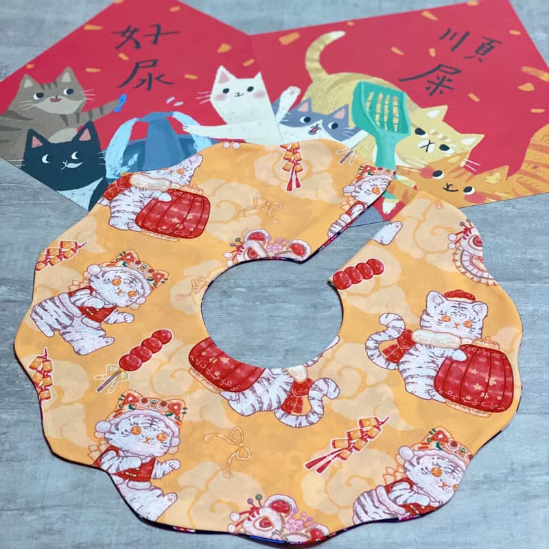 新年款 醒獅招財貓 花形口水肩