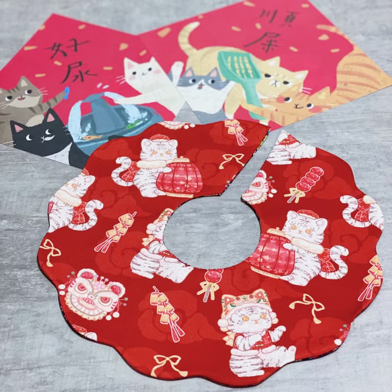 新年款 醒獅招財貓 花形口水肩