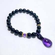 天然礦石 滴水不漏 黑髮晶7.5mm 頂級烏拉圭紫水晶 手鍊