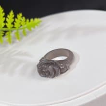 和田玉煙紫戒指 立體雕刻牡丹 附證書 花開富貴 可做吊墜 兩用款