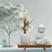 文青簡約風 淨念吉祥之向德小佛 原木底座系列 搭配永生花瓶