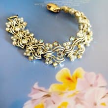 vintage jewelry CORO 經典華麗萊茵珍珠交錯白琺瑯 手鍊