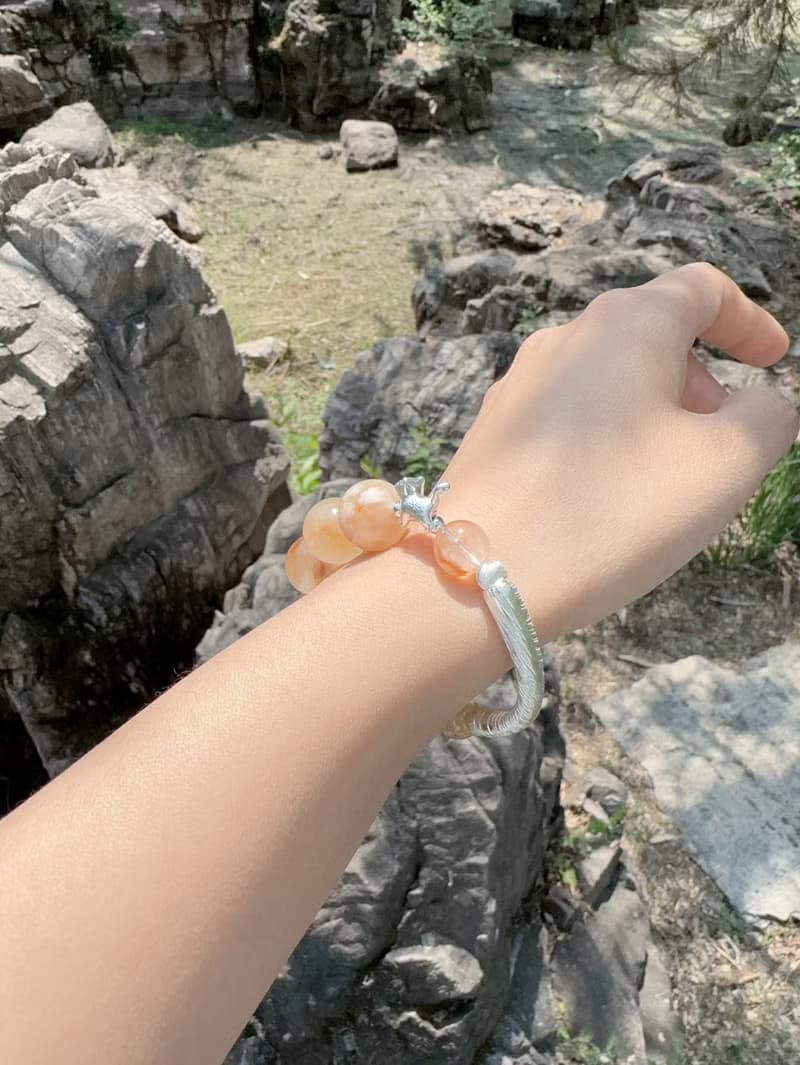 一隻小黃貓 黃兔毛水晶純銀鏈條手鐲