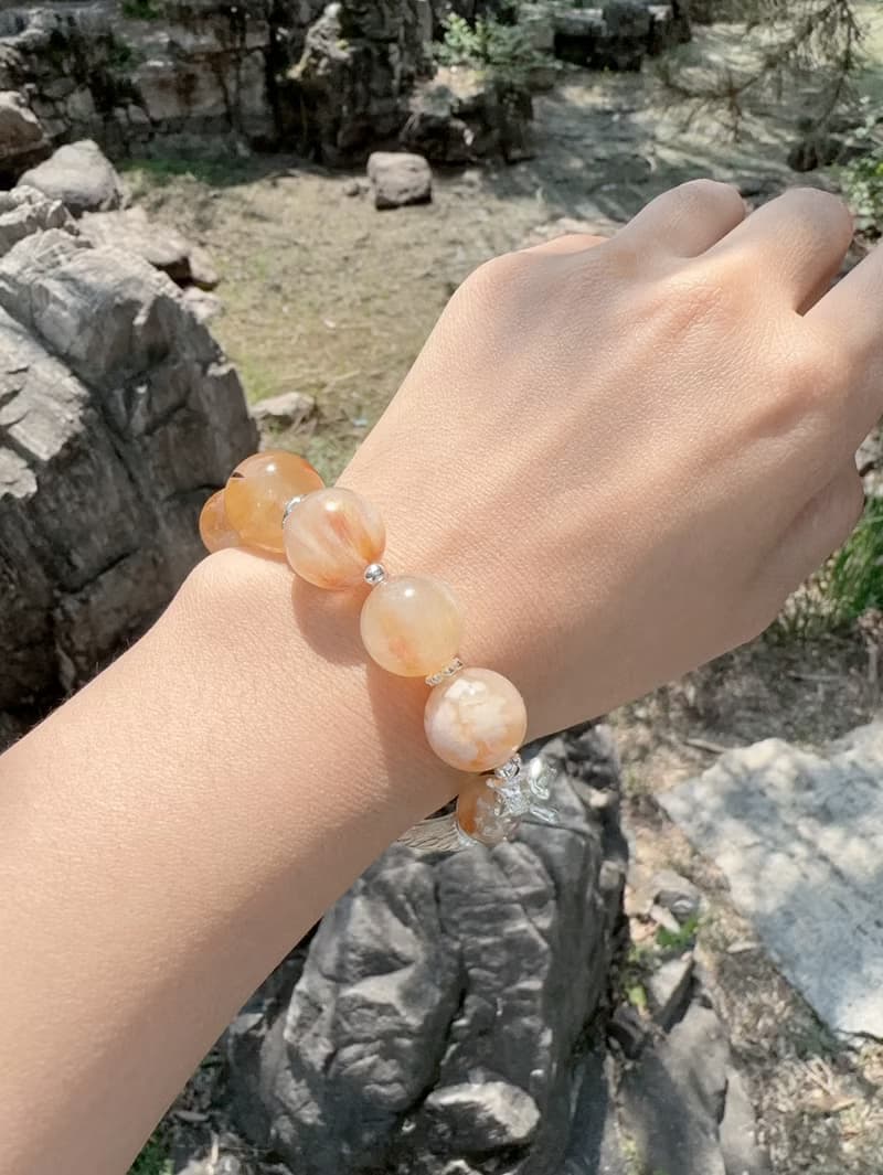 一隻小黃貓 黃兔毛水晶純銀鏈條手鐲
