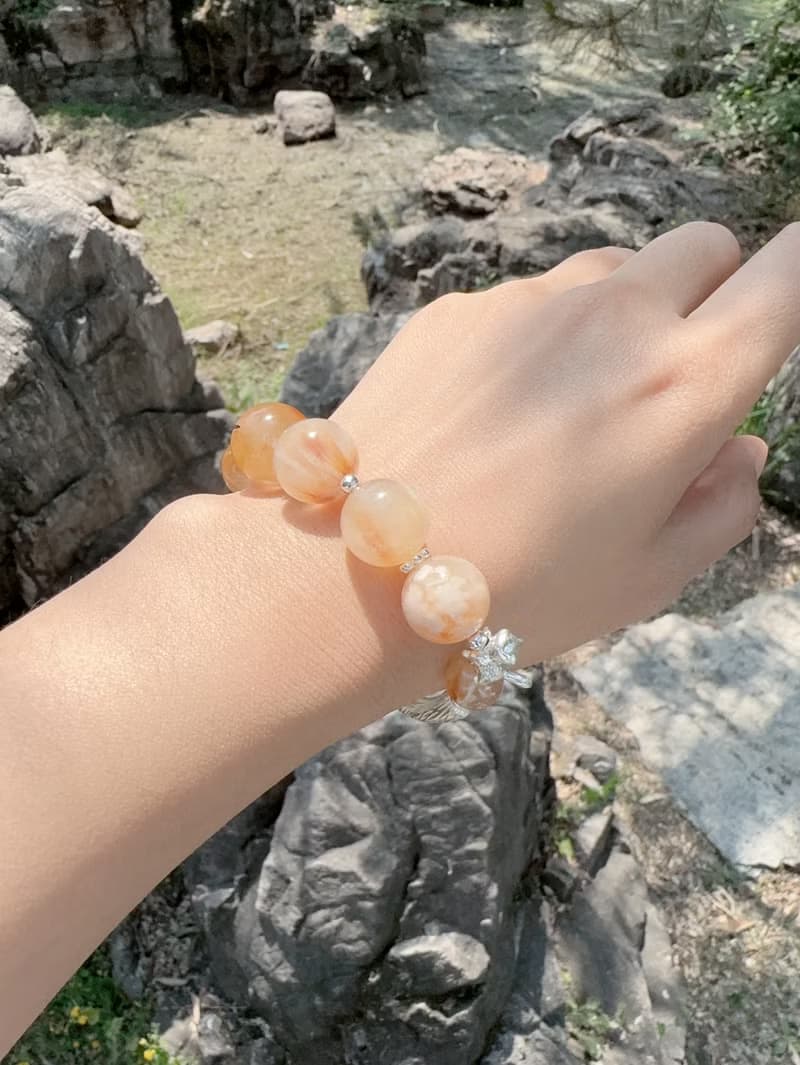 一隻小黃貓 黃兔毛水晶純銀鏈條手鐲