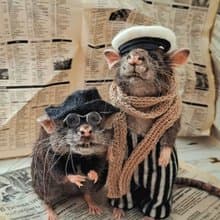 作者的玩偶用羊毛氈製成的灰鼠雕塑