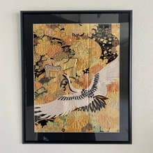 額装119　刺繍着物 鶴 和モダン 和風インテリア プレゼント 結婚祝 新築祝 長寿祝 縁起物 額装インテリア 壁掛け