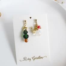 Rosy Garden 節慶冬日款 小小聖誕樹 流沙水晶球耳環 可換耳夾