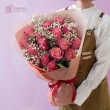 胭脂桃紅玫瑰花束 | 18朵