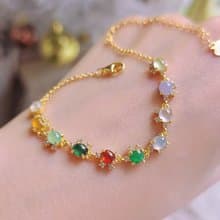 |轉好運•補五行|夢幻馬卡龍彩虹多寶|緬甸A貨翡翠純銀手鏈