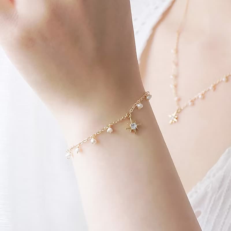 愛情 桃花 x 淡水珍珠 鋯石 18K金 調節【輕輕告白。指引】 手鍊