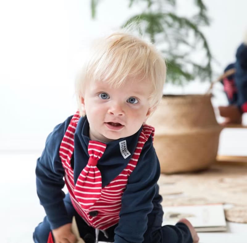 【瑞典童裝】有機棉西裝版型鈕扣背心2歲至4歲 紅白條紋