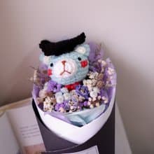 未完待續| 手工畢業熊乾燥花 長花束 鉤針娃娃tiffany藍熊款 預購