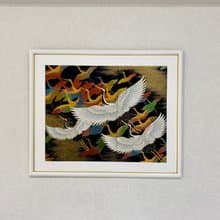 色打掛からつくるきものアート 刺繍着物 和モダン 和風インテリア 鶴 プレゼント 結婚祝 新築祝 長寿祝 縁起物 額装インテリア　005