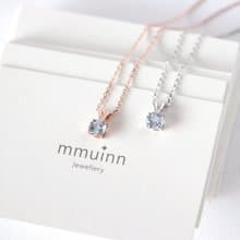 頂級淡色海藍寶6mm純銀鍍玫瑰金項鍊-三月誕生石