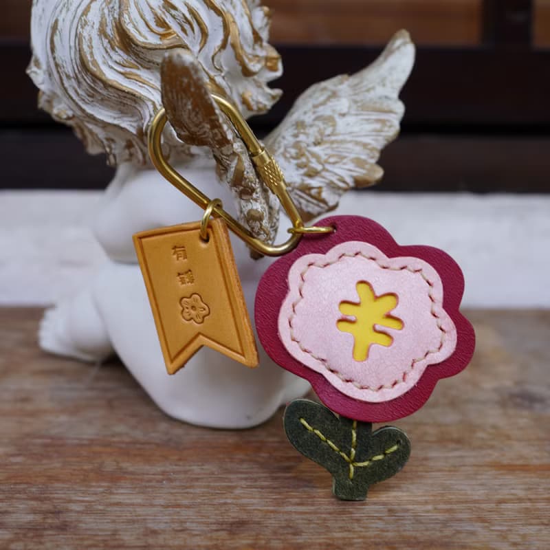 有錢花鑰匙扣真皮包包掛飾