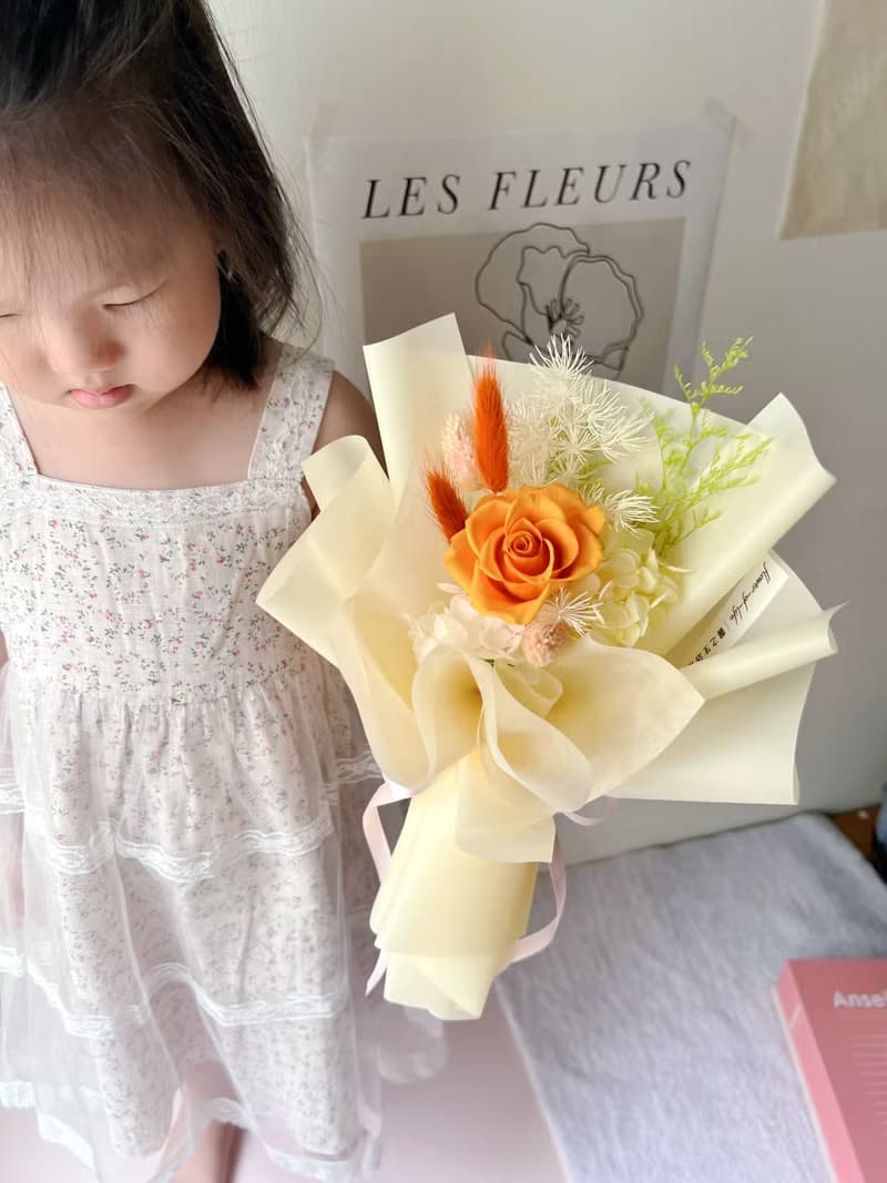 【日常花束】flower-of-life 紅粉橘三色 日本永生玫瑰小花束