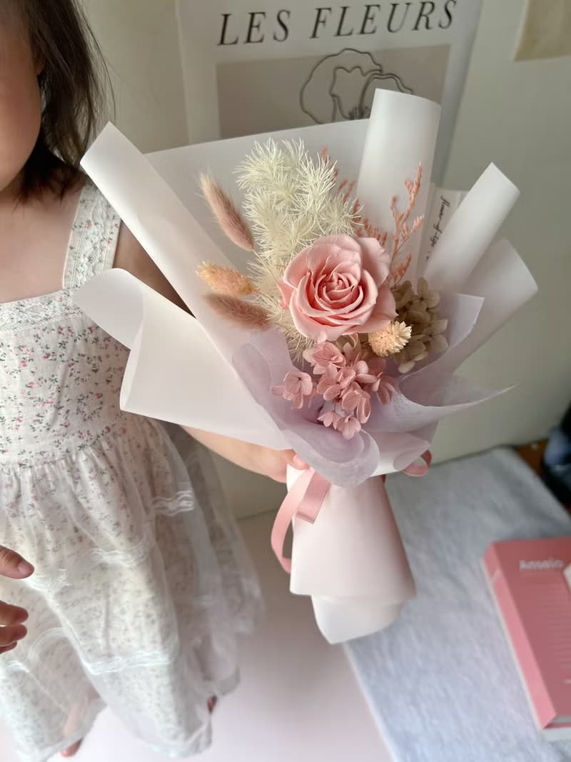 【日常花束】flower-of-life 紅粉橘三色 日本永生玫瑰小花束