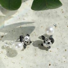竹子猫熊新中式可調節耳夾925銀鍍金人造珍珠